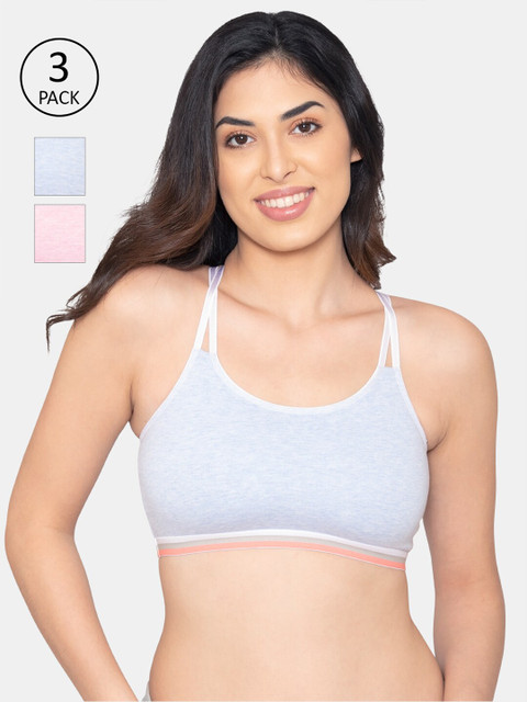 

Kalyani Pack Of 3 Self Designed Non Padded Beginners Bra, White