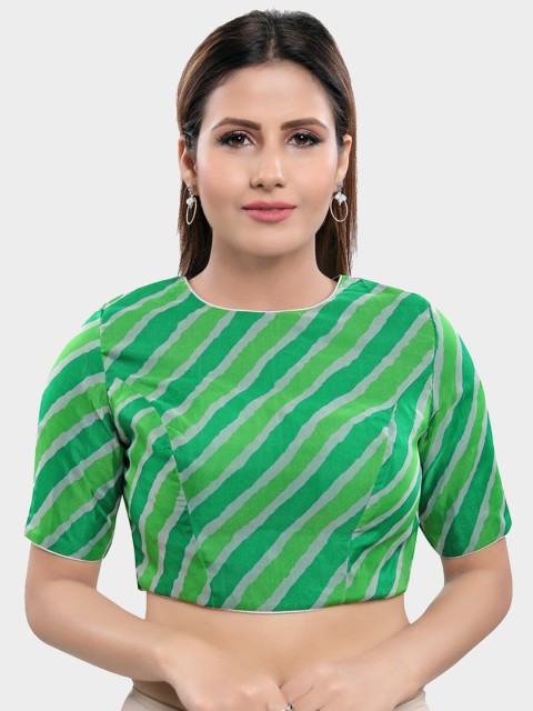 

SALWAR STUDIO Women Green & Grey Striped Readymade Saree Blouse