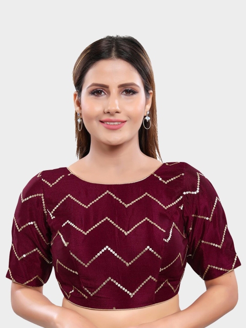 

SALWAR STUDIO Women Burgundy Embroidered Readymade Saree Blouse