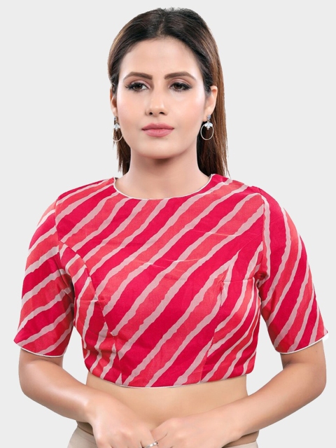 

SALWAR STUDIO Women Pink & Grey Printed Saree Blouse