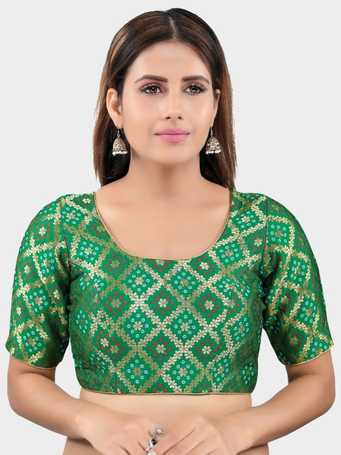 

SALWAR STUDIO Women Green Printed Readymade Saree Blouse