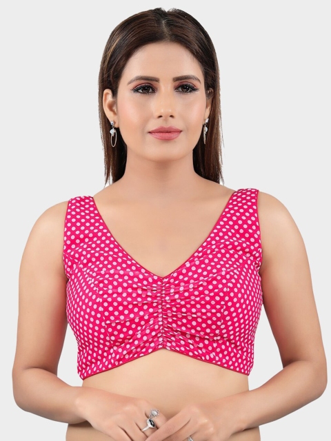 

SALWAR STUDIO Pink & White Printed Readymade Saree Blouse