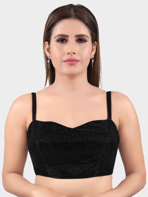 

SALWAR STUDIO Black Sequence Embroidered Readymade Saree Blouse