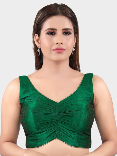 

SALWAR STUDIO Women Green Solid Readymade Saree Blouse