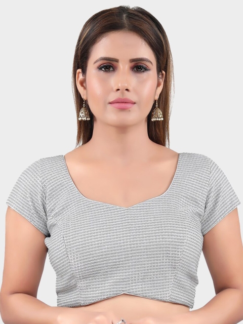 

SALWAR STUDIO Women Silver-Coloured Embroidered Readymade Saree Blouse