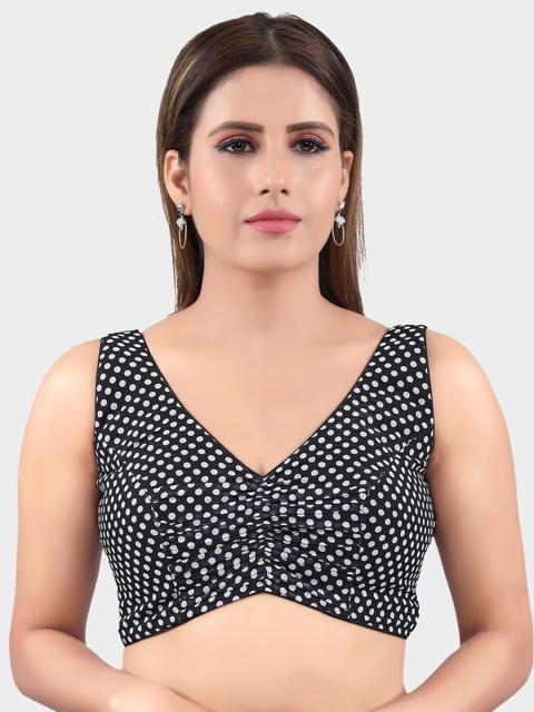 

SALWAR STUDIO Black & White Printed Readymade Saree Blouse