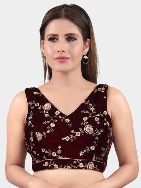 

SALWAR STUDIO Women Maroon & Gold-Toned Embroidered Saree Blouse