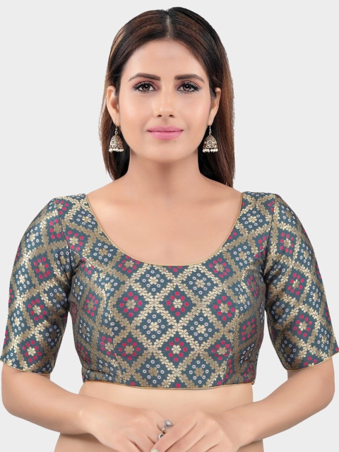 

SALWAR STUDIO Women Grey Printed Readymade Saree Blouse