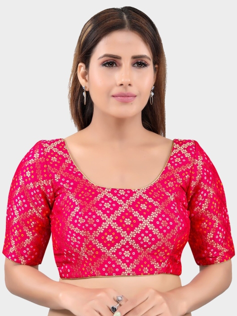 

SALWAR STUDIO Women Pink & Gold-Toned Printed Saree Blouse