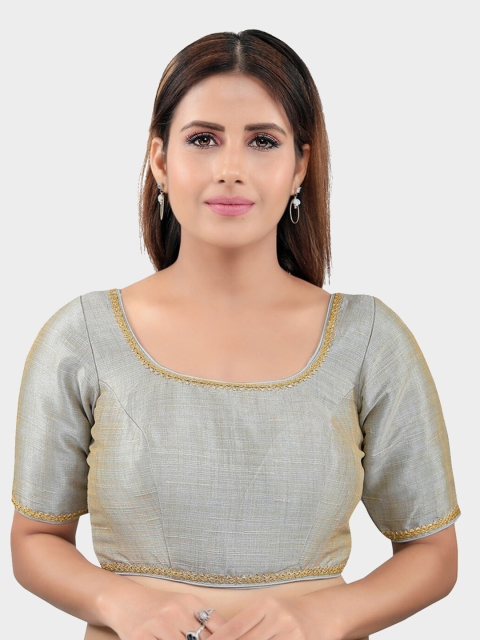 

SALWAR STUDIO Grey Solid Mulbury Silk Readymade Saree Blouse