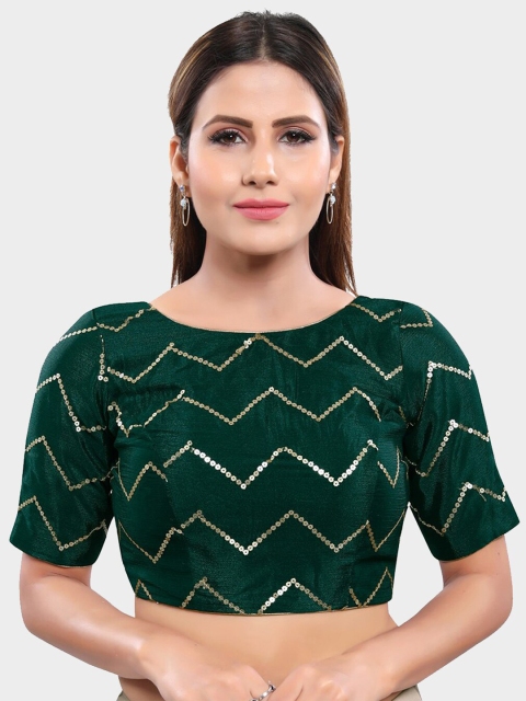 

SALWAR STUDIO Women Green & Gold-Toned Embroidered Saree Blouse