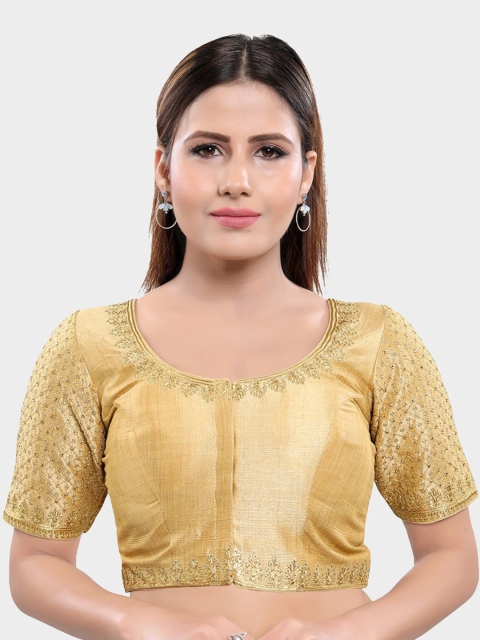 

SALWAR STUDIO Women Gold Embroidered Readymade Saree Blouse