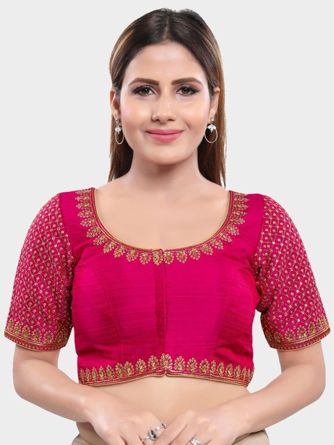 

SALWAR STUDIO Women Magenta-Pink & Gold-Coloured Embroidered Readymade Saree Blouse