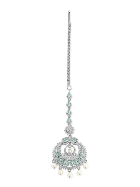

Rubans Silver-Plated & Green AD Stone Studded Mangittikka