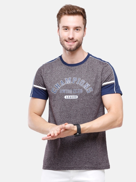 

Swiss Club Men Grey & Blue Typography Printed Slim Fit T-shirt