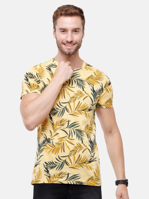 

Swiss Club Men Yellow Floral Printed Tropical Slim Fit T-shirt