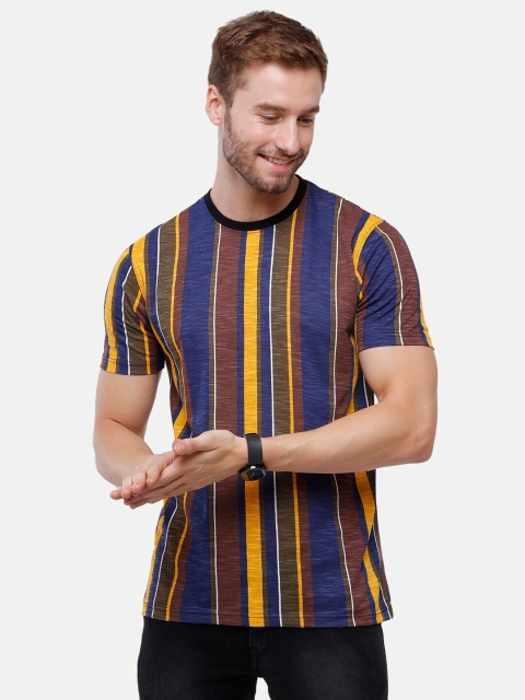 

Swiss Club Men Blue & Yellow Striped Slim Fit T-shirt