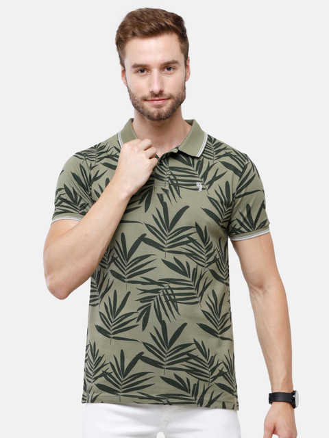 

Swiss Club Men Green Floral Printed Tropical Pockets Slim Fit T-shirt