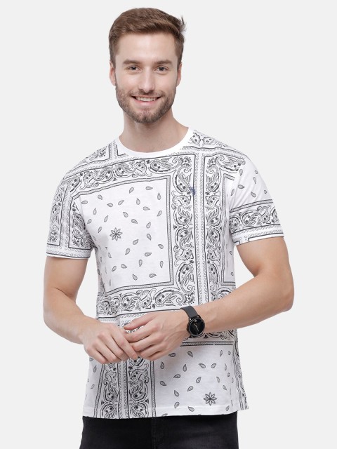 

Swiss Club Men White & Black Printed Slim Fit Cotton T-shirt