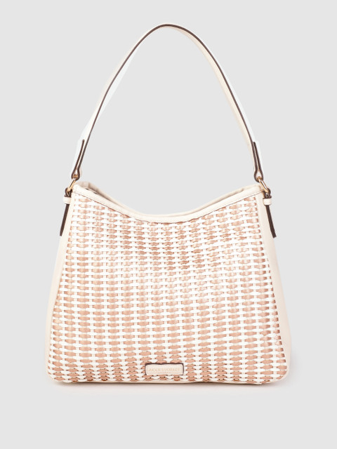 

Accessorize White & Rose Gold-Toned Woven Design Textured PU Regular Structured Hobo Bag