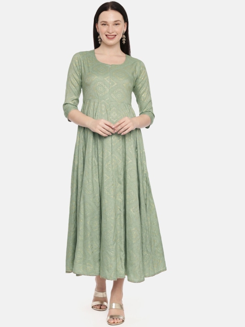 

The Mom Store Women Green Ethnic Motifs Maternity Anarkali Kurta