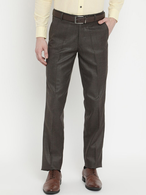 

V2 Value & Variety Men Coffee Brown Checked Regular Fit Trousers