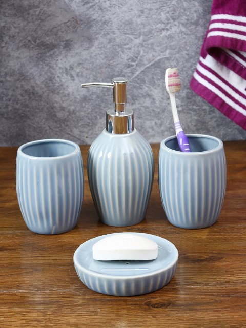 

House Of Accessories Set Of 4 Blue Textured Bathroom Accessories