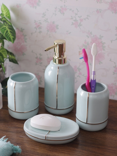 

House Of Accessories Set Of 4 Sea Green Solid Bathroom Accessories