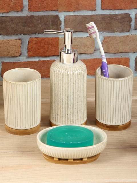 

House Of Accessories Set Of 4 Off-White Textured Bathroom Accessories