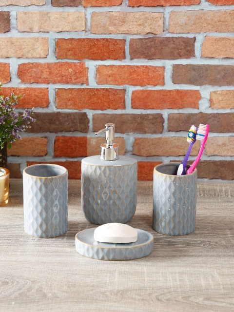 

House Of Accessories Set Of 4 Blue Textured Bathroom Set