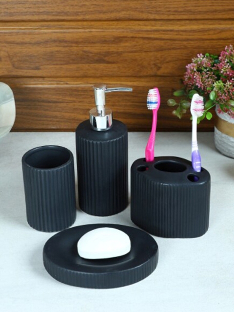 

House Of Accessories Set Of 4 Black Textured Bathroom Accessories