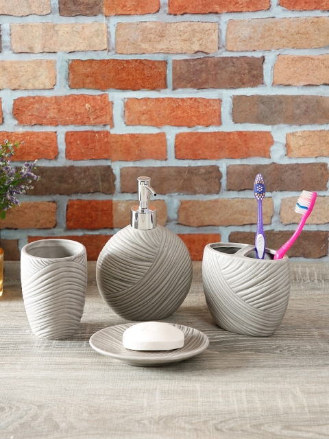 

House Of Accessories Set Of 4 Grey Textured Bathroom Set