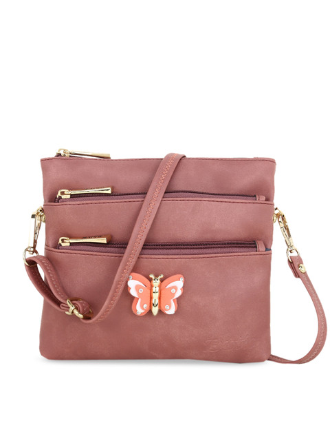 

Exotic Peach PU Structured Butterfly Sling Bag