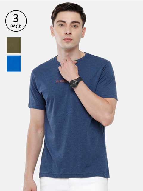 

Classic Polo Men Pack Of 3 Solid Slim Fit Pure Cotton T-shirt, Navy blue