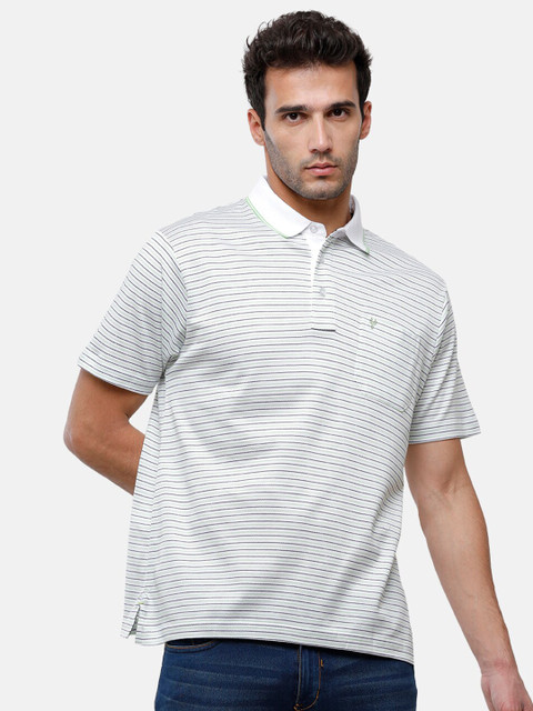 

Classic Polo Men White & bright gray Striped Henley Neck Pockets T-shirt