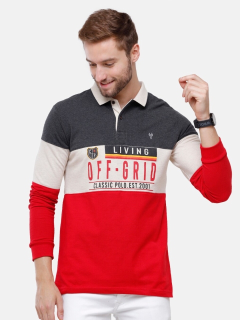 

Classic Polo Men Red & Navy Blue Colourblocked Polo Collar Slim Fit T-shirt