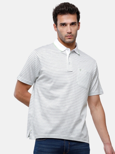 

Classic Polo Men White Striped Polo Collar T-shirt