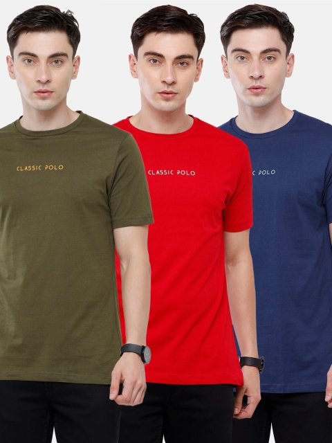 

Classic Polo Men Pack Of 3 Solid Slim Fit Pure Cotton T-shirt, Navy blue