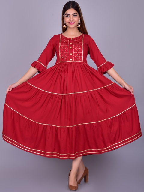 

KALINI Women Maroon Embroidered Flared Sleeves Anarkali Kurta