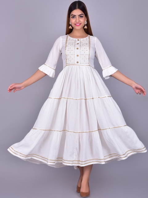 

KALINI Women White Yoke Design Cold-Shoulder Sleeves Gotta Patti Anarkali Kurta