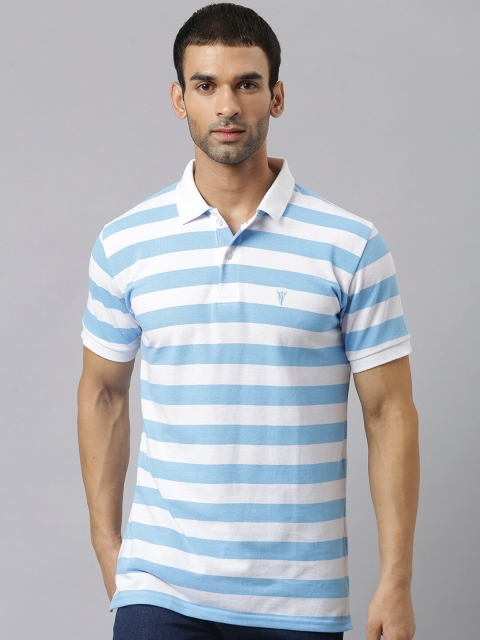 

GHPC Men Blue Striped Polo Collar Slim Fit T-shirt