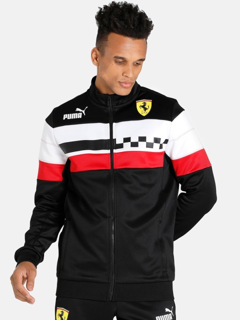 

PUMA Motorsport Men Black Striped Sporty Track Jacket with Patchwork