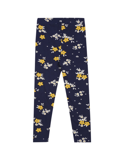 

Cherokee Girls Navy Blue & Yellow Floral Printed Cotton Ankle Length Leggings