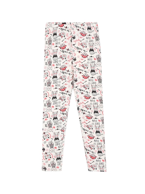 

Cherokee Girls White & Pink Printed Cotton Ankle Length Leggings