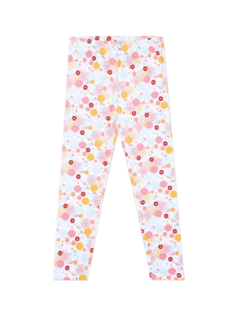 

Cherokee Girls White & Pink Floral Printed Cotton Ankle-Length Winter Leggings