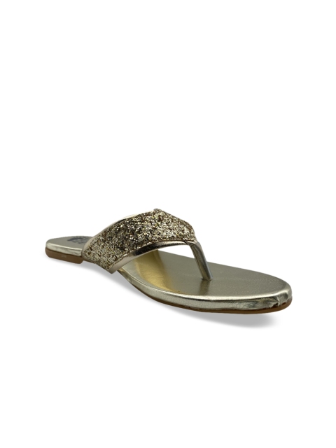 

FEEL FEET Women Gold-Toned Embellished T-Strap Flats