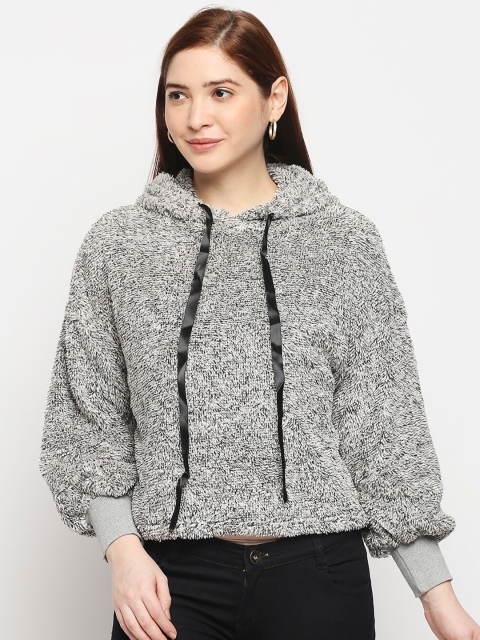 

LYKKEIN Women Grey Hooded Sweatshirt