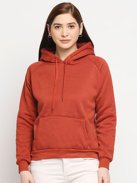 

LYKKEIN Women Rust Hooded Sweatshirt