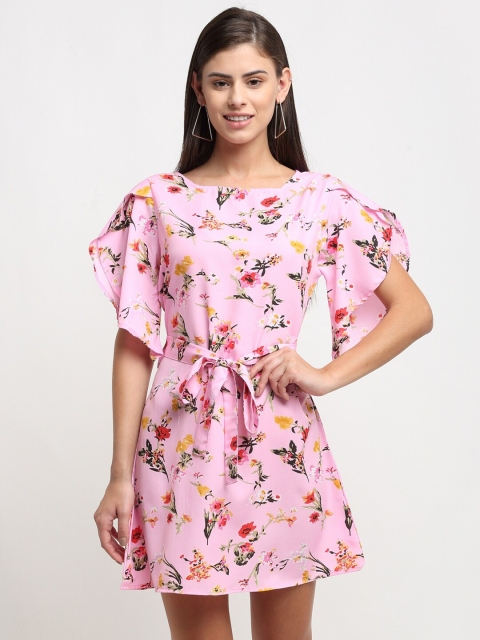 

emeros Pink Floral Crepe A-Line Dress