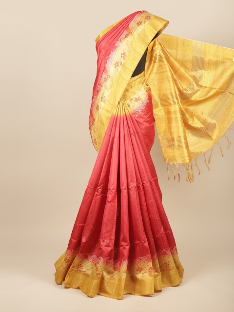 

Pothys Red & Yellow Floral Jute Silk Saree